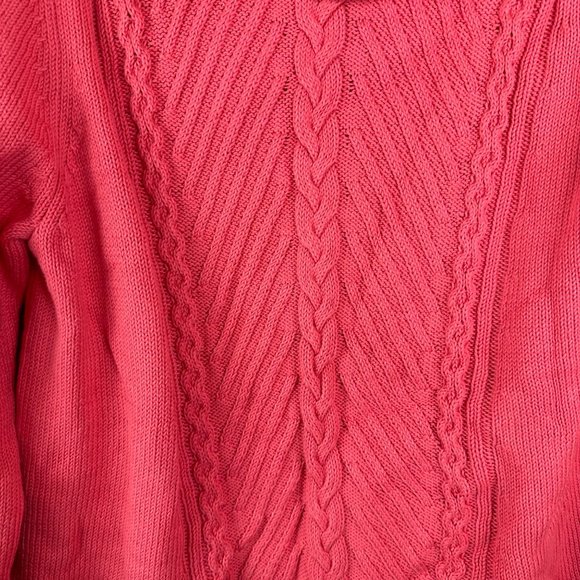 Talbots Sweater Cable Knit Turtle Neck‎ 100% Cotton Salmon size Large Petite - Picture 4 of 5